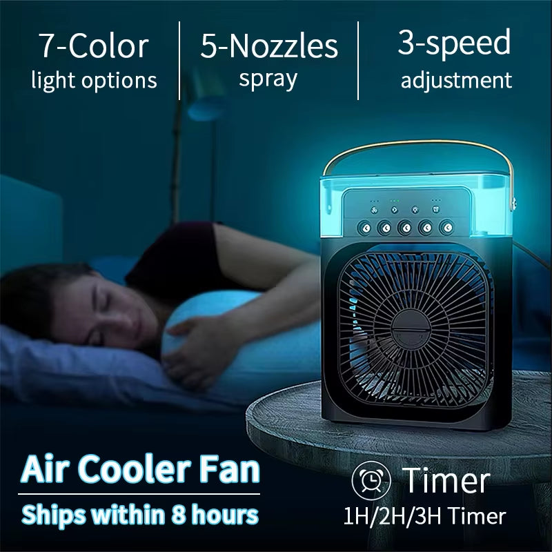 New 3 in 1 Fan Air Conditioner Household Mini Air Cooler LED Night Light Portable Humidifier Air Adjustment Fan Office Home Fan